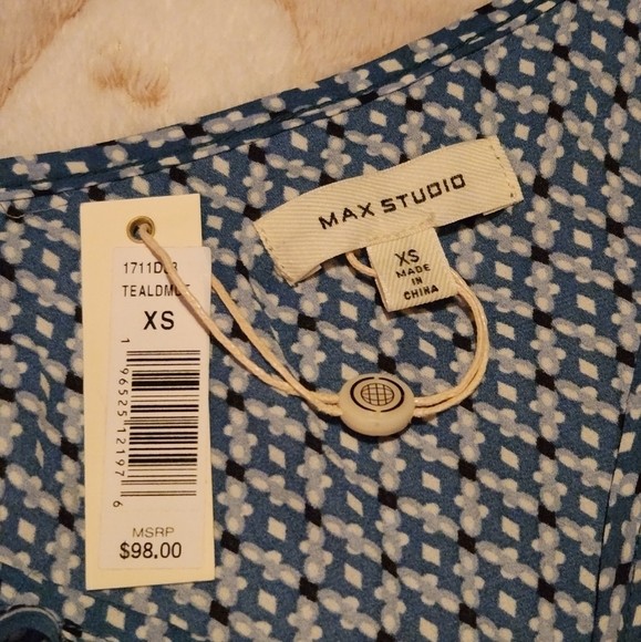 Max Studio Teal Ruffled Blouse Size XS - Picture 6 of 6